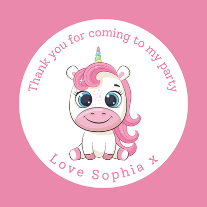 Unicorn Stickers | Circle Stickers | Unicorn Theme Stickers | Sticker Sheet | Party Stickers | Unicorn Party Theme (Design 4)