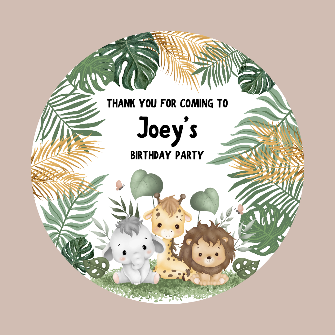Green Gold Safari Animal Stickers | Circle Stickers | Jungle Animal Stickers | Sticker Sheet | Party Stickers | Safari Jungle Party Theme
