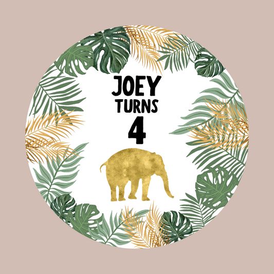 Green Gold Safari Elephant Stickers | Circle Stickers | Jungle Elephant Stickers | Sticker Sheet | Party Stickers | Safari Jungle Party Theme