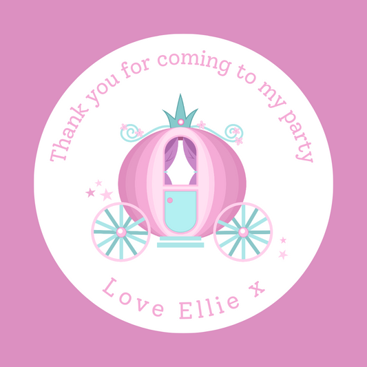 Pink Princess Carriage Stickers | Circle Stickers | Sticker Sheet | Princess Theme