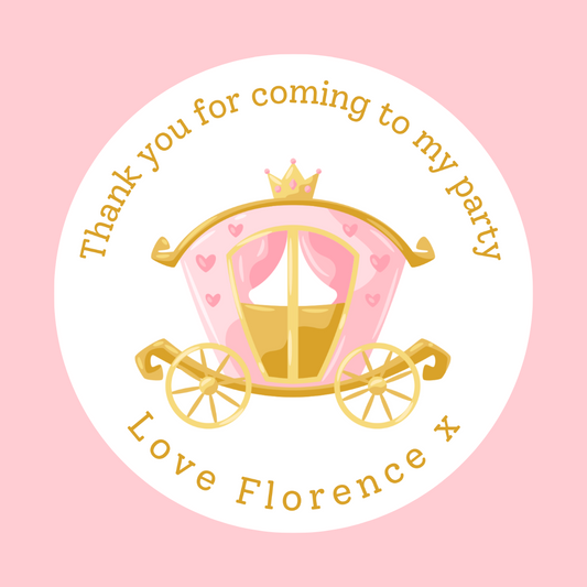 Pink & Gold Princess Carriage Stickers | Circle Stickers | Sticker Sheet | Princess Theme