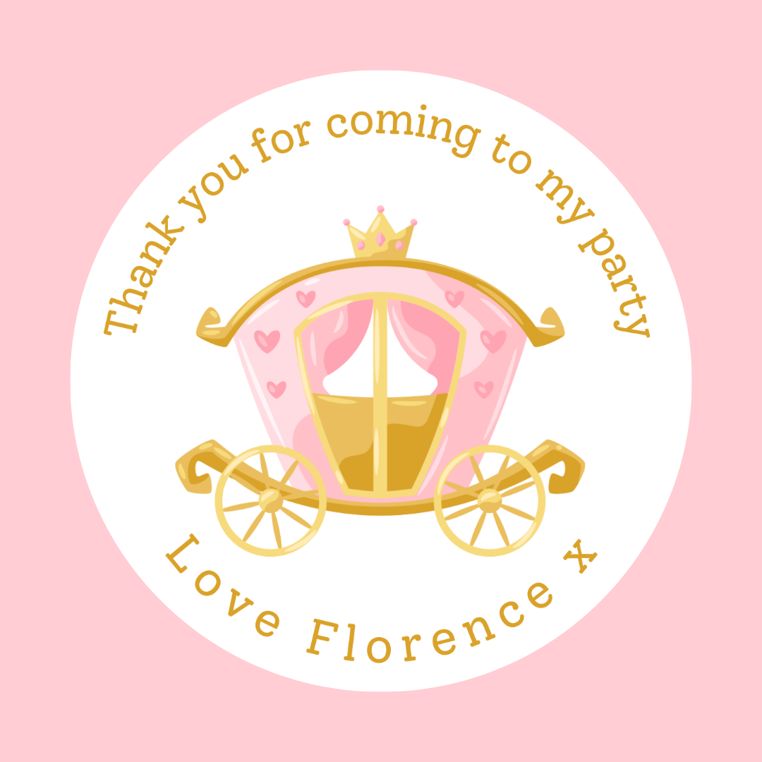 Pink & Gold Princess Carriage Stickers | Circle Stickers | Sticker Sheet | Princess Theme