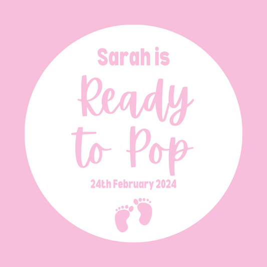 White & Pink Ready To Pop Stickers | Various Sizes | Personalised Baby Shower Party Stickers | Popcorn Stickers