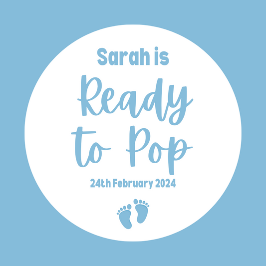 White & Blue Ready To Pop Stickers | Various Sizes | Personalised Baby Shower Party Stickers | Popcorn Stickers