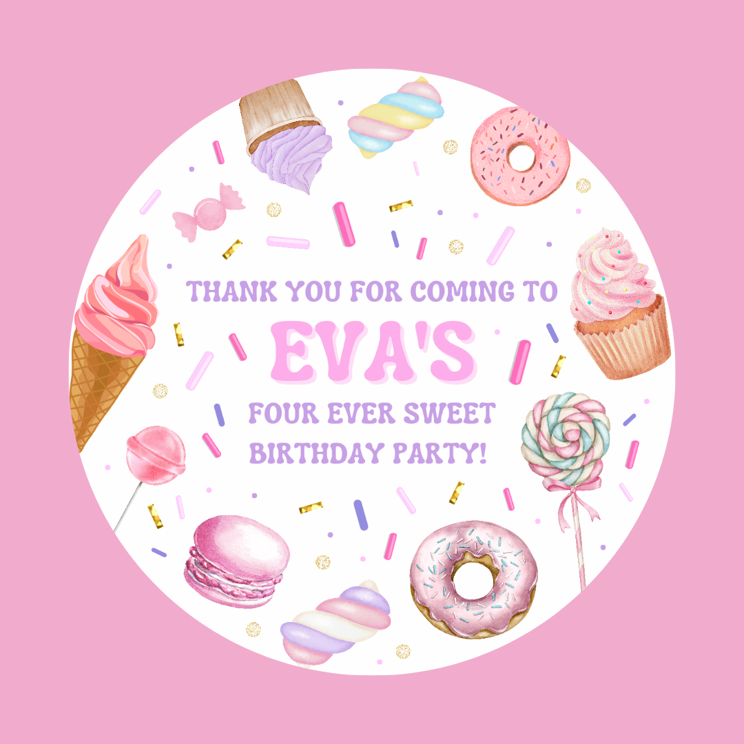 Sweet Candy Stickers | Various Sizes | Sweet Candy Party Supplies | Sweet Candy Theme Party - Dinky Designs