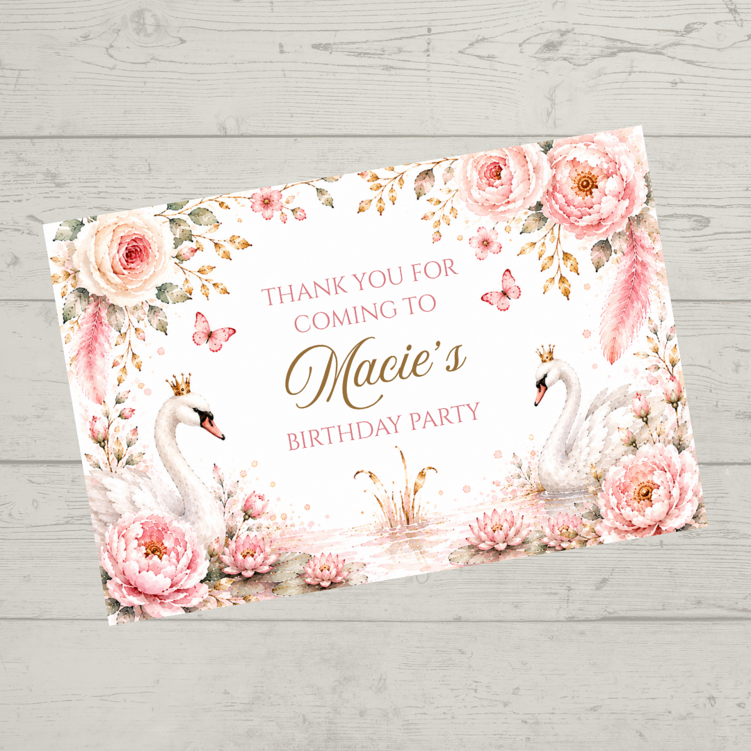 Rectangle Stickers | Swan Party Stickers | Party Bag Stickers - Dinky Designs