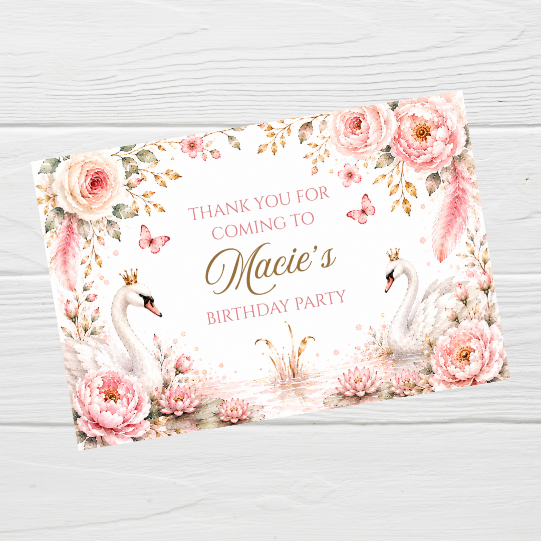Rectangle Stickers | Swan Party Stickers | Party Bag Stickers - Dinky Designs