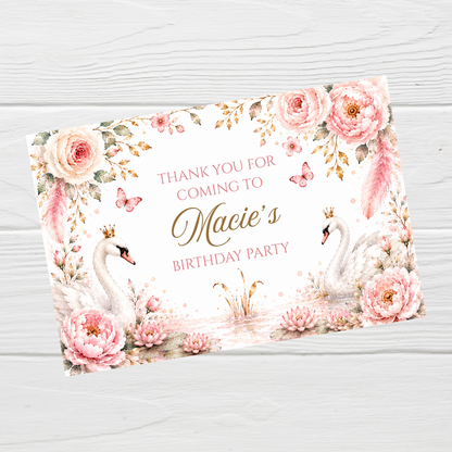 Rectangle Stickers | Swan Party Stickers | Party Bag Stickers - Dinky Designs