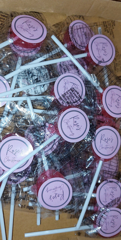 Pink Personalised Christening Stickers | Various Sizes | Event Birthday Party Stickers