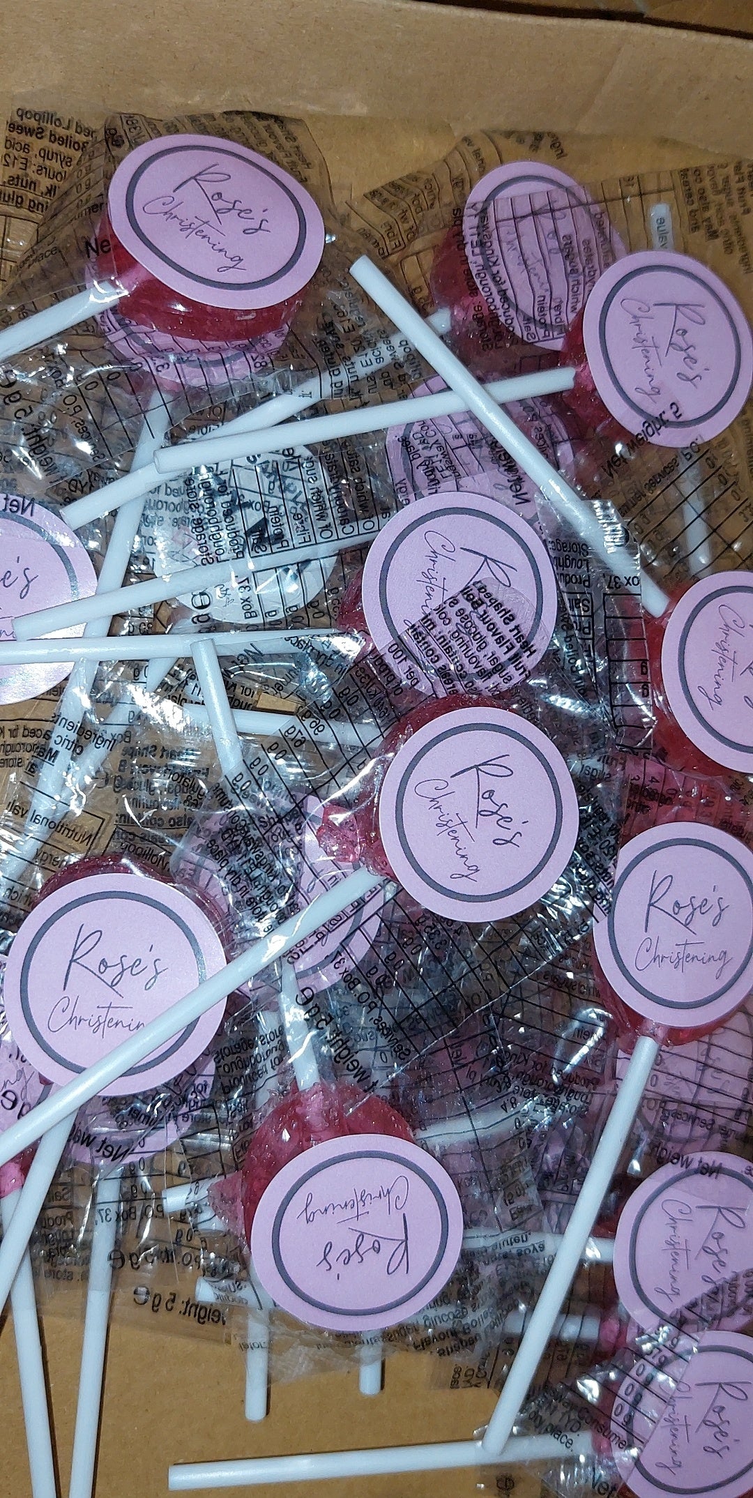 Pink Personalised Christening Stickers | Various Sizes | Event Birthday Party Stickers