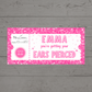 Surprise Ticket Print | Personalised Pink Ear Piercing Ticket Gift Voucher | Gift Idea