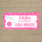 Surprise Ticket Print | Personalised Pink Ear Piercing Ticket Gift Voucher | Gift Idea