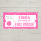 Surprise Ticket Print | Personalised Pink Ear Piercing Ticket Gift Voucher | Gift Idea