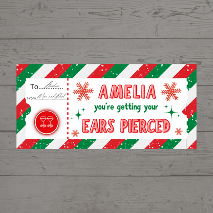 Surprise Ticket Print | Personalised Christmas Ear Piercing Ticket Gift Voucher | Gift Idea