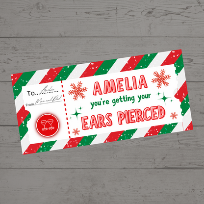 Surprise Ticket Print | Personalised Christmas Ear Piercing Ticket Gift Voucher | Gift Idea