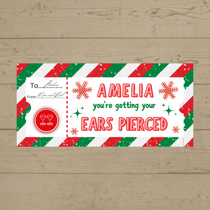 Surprise Ticket Print | Personalised Christmas Ear Piercing Ticket Gift Voucher | Gift Idea