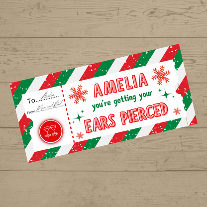 Surprise Ticket Print | Personalised Christmas Ear Piercing Ticket Gift Voucher | Gift Idea