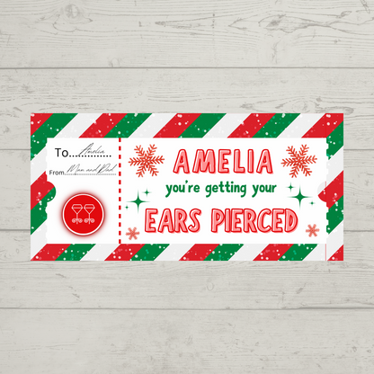 Surprise Ticket Print | Personalised Christmas Ear Piercing Ticket Gift Voucher | Gift Idea