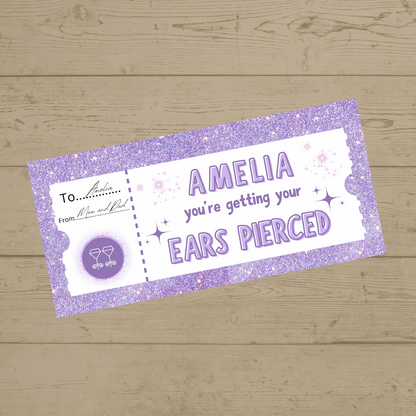 Surprise Ticket Print | Personalised Lilac Ear Piercing Ticket Gift Voucher | Gift Idea