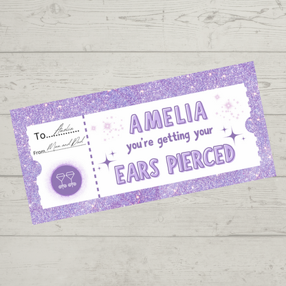 Surprise Ticket Print | Personalised Lilac Ear Piercing Ticket Gift Voucher | Gift Idea