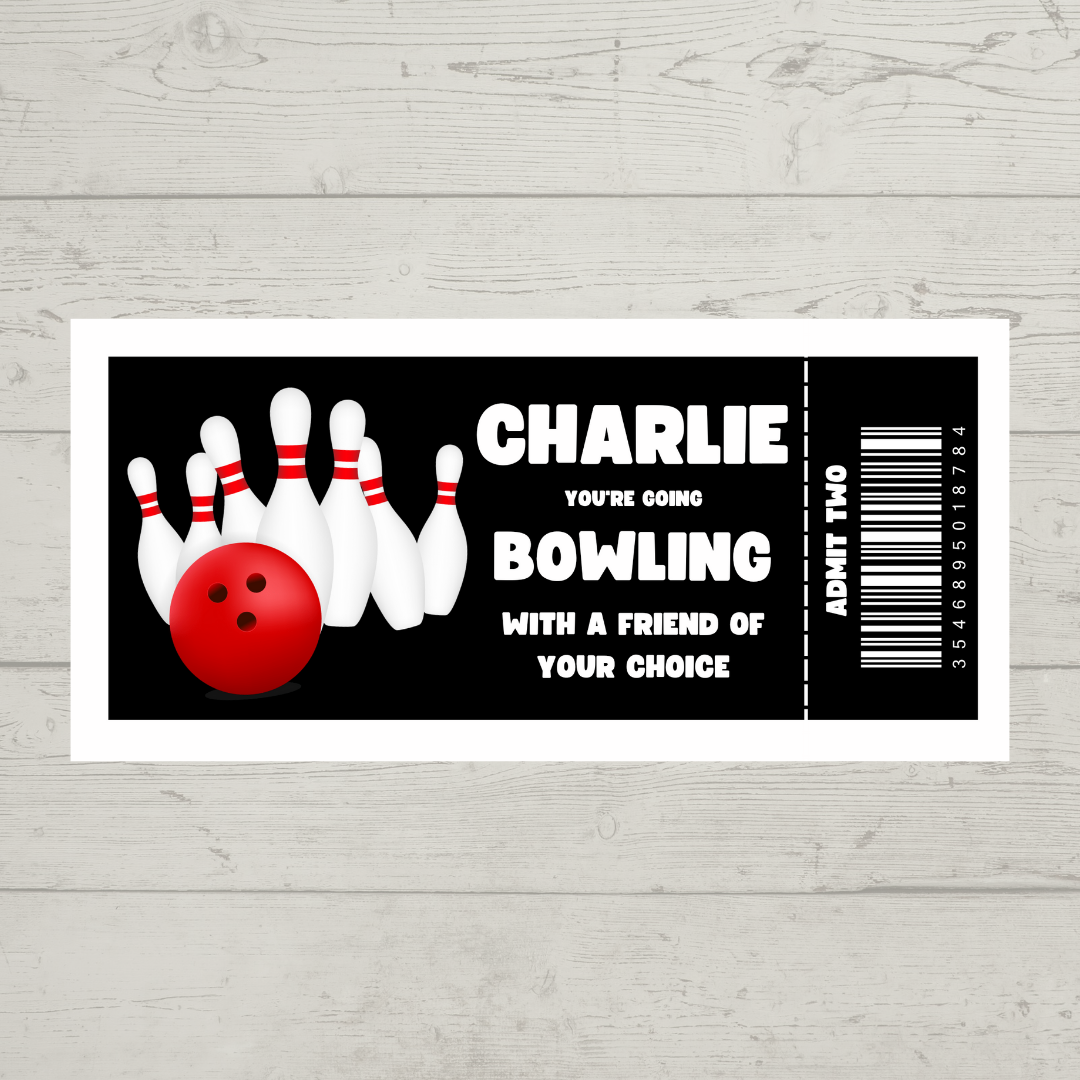 Surprise Ticket Print | Personalised Bowling Ticket Pass Voucher Membership | Gift Idea