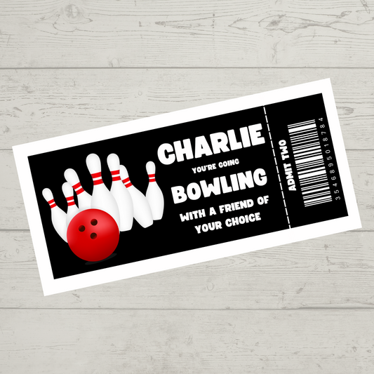 Surprise Ticket Print | Personalised Bowling Ticket Pass Voucher Membership | Gift Idea