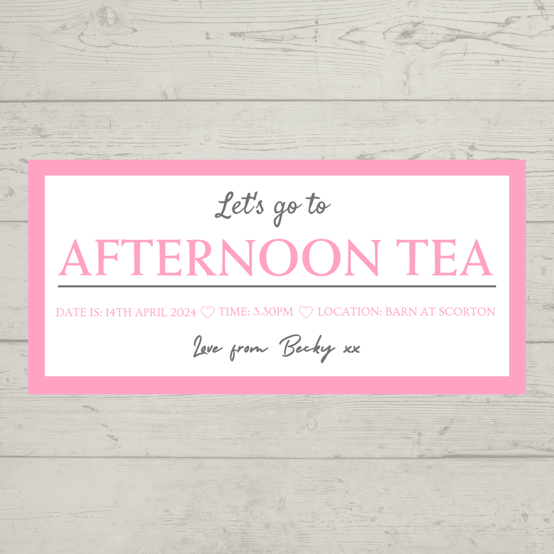 Surprise Ticket Print | Pink Afternoon Tea Ticket Voucher | Gift Idea