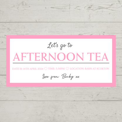 Surprise Ticket Print | Pink Afternoon Tea Ticket Voucher | Gift Idea