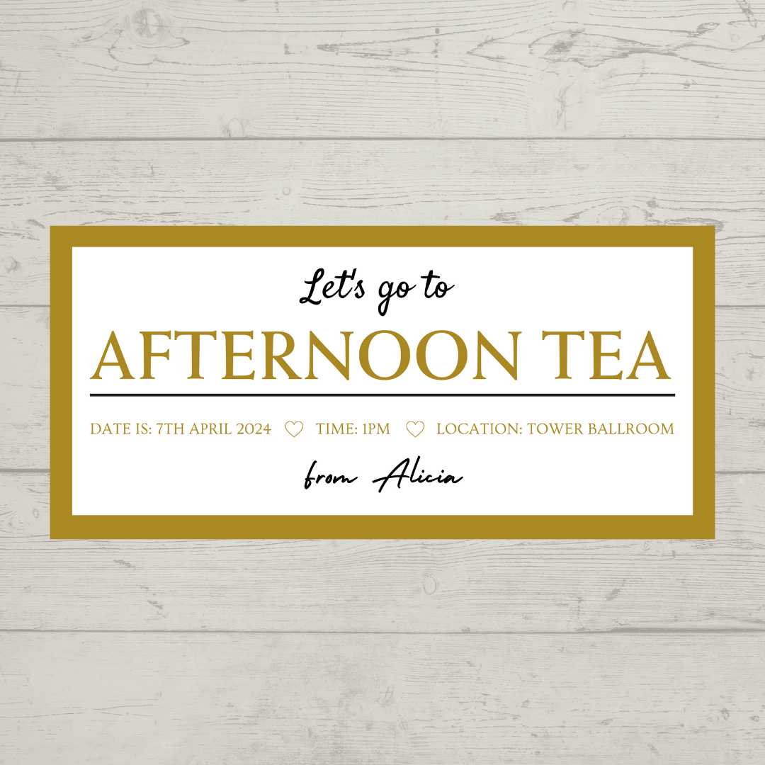 Surprise Ticket Print | Gold Afternoon Tea Ticket Voucher | Gift Idea