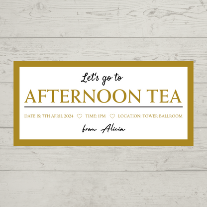 Surprise Ticket Print | Gold Afternoon Tea Ticket Voucher | Gift Idea