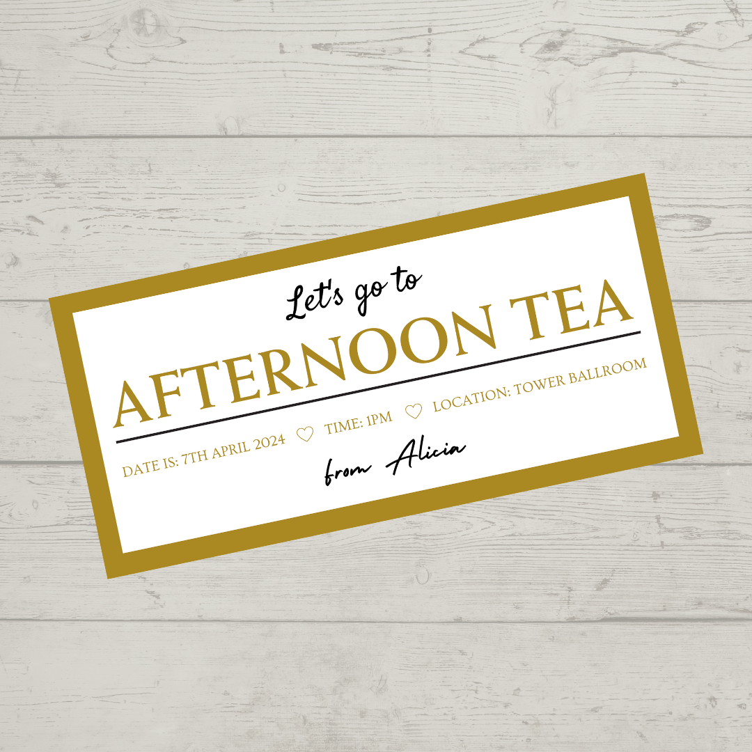 Surprise Ticket Print | Gold Afternoon Tea Ticket Voucher | Gift Idea