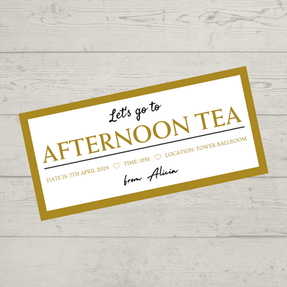 Surprise Ticket Print | Gold Afternoon Tea Ticket Voucher | Gift Idea