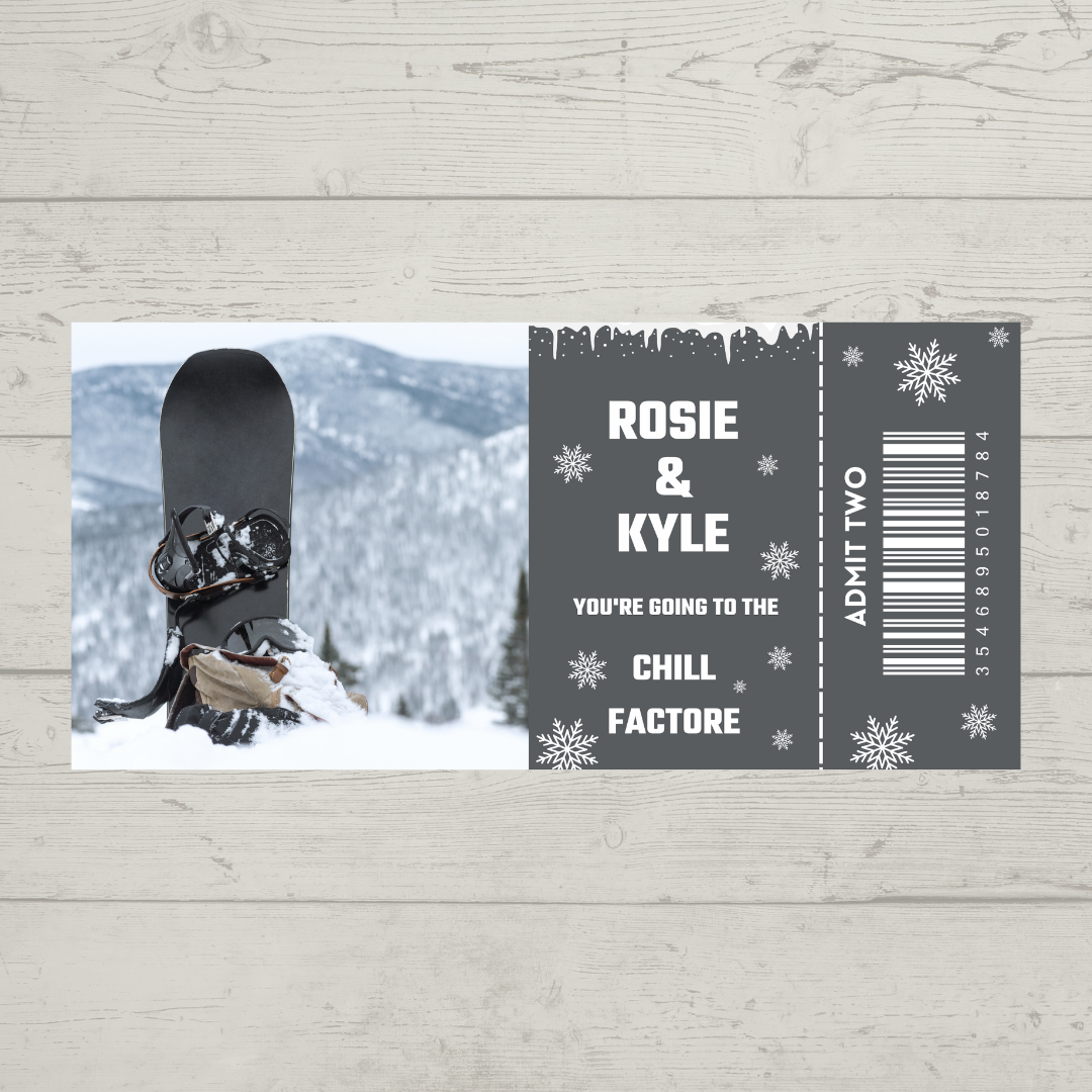 Surprise Ticket Print | Personalised Snowboarding Ticket Pass Voucher Membership | Gift Idea