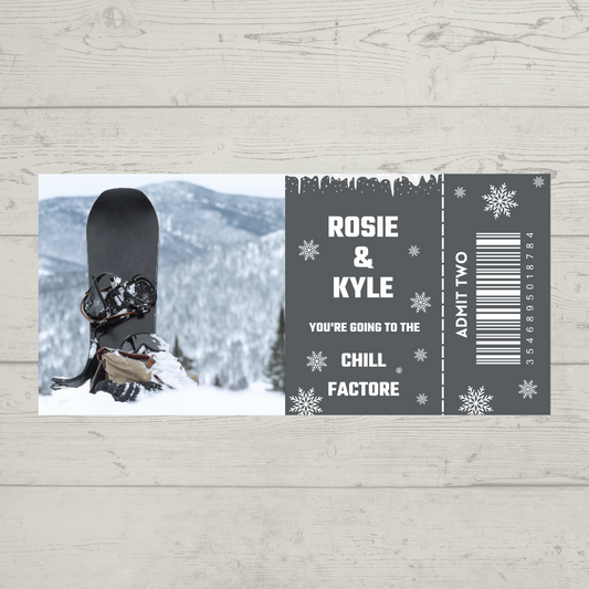 Surprise Ticket Print | Personalised Snowboarding Ticket Pass Voucher Membership | Gift Idea
