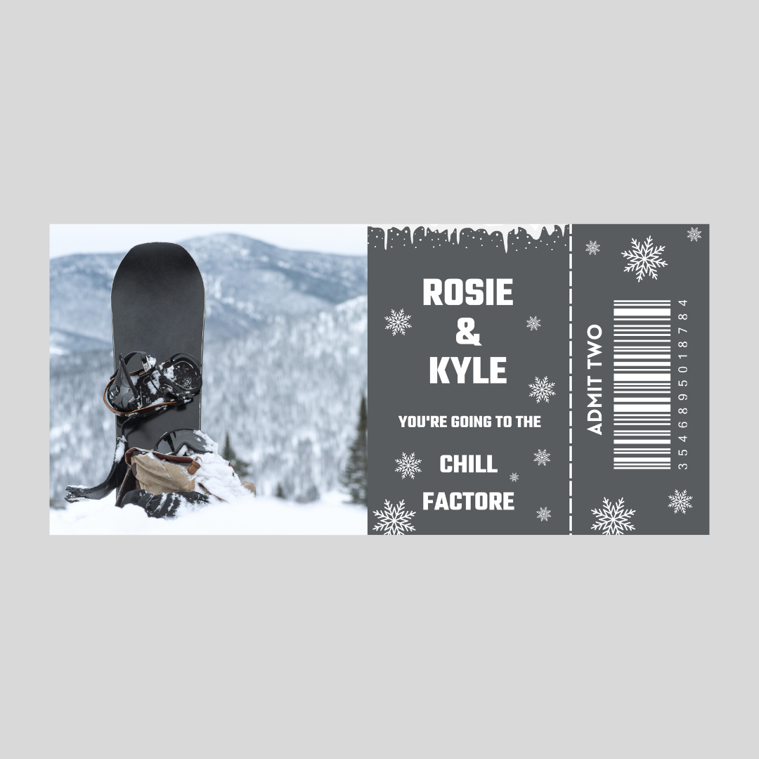 Surprise Ticket Print | Personalised Snowboarding Ticket Pass Voucher Membership | Gift Idea