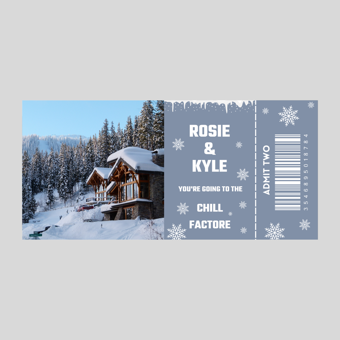 Surprise Ticket Print | Personalised Skiing Lodge Holiday Ticket Pass Voucher Membership | Gift Idea