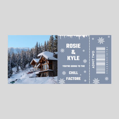 Surprise Ticket Print | Personalised Skiing Lodge Holiday Ticket Pass Voucher Membership | Gift Idea