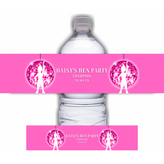 Pink Disco Design | Water Bottle Labels | Water Bottle Labels | Hen Party, Birthday Party