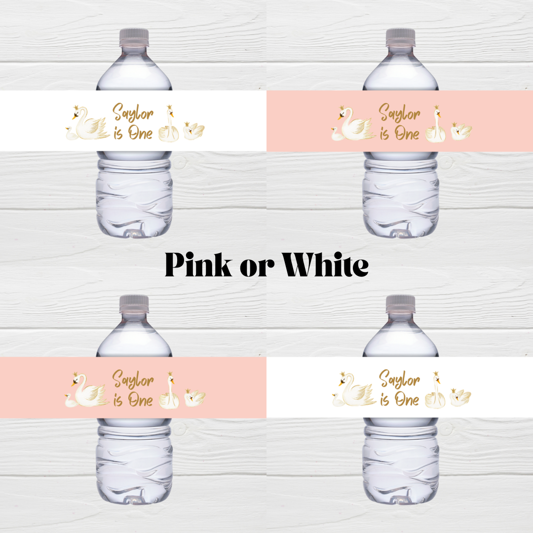 Juice Bottle Labels | Pink or White Swan Labels | Water Bottle Stickers | Swan Baby Shower, Birthday Party Stickers