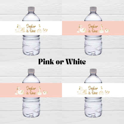 Juice Bottle Labels | Pink or White Swan Labels | Water Bottle Stickers | Swan Baby Shower, Birthday Party Stickers