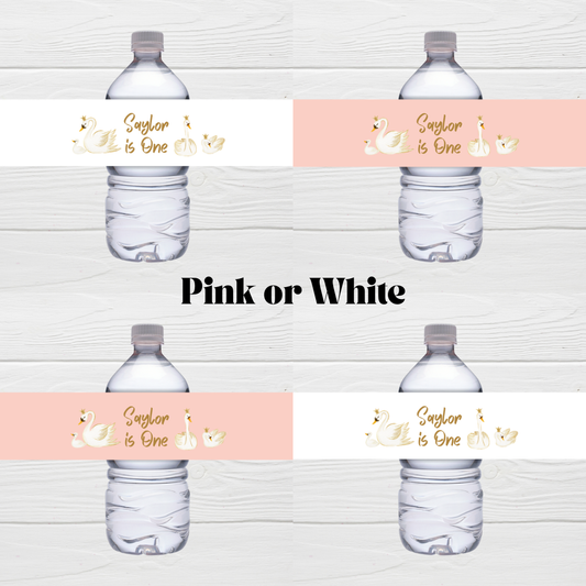 Juice Bottle Labels | Pink or White Swan Labels | Water Bottle Stickers | Swan Baby Shower, Birthday Party Stickers
