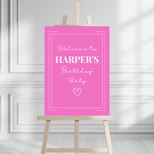Fuchsia Pink Welcome Board Sign | Personalised Board | Birthday, Christening, Baby Shower Party Sign | A4, A3, A2
