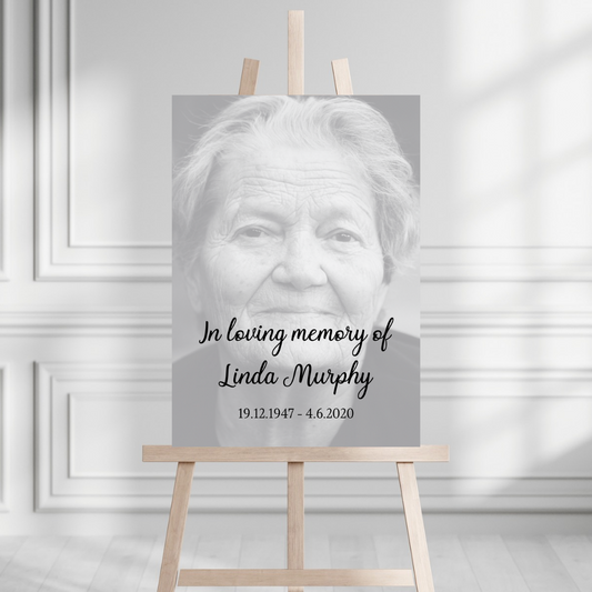 Funeral Service Entrance Board Sign | Personalised Black & White Photo Funeral Board | Funeral Wake Sign | A4, A3, A2