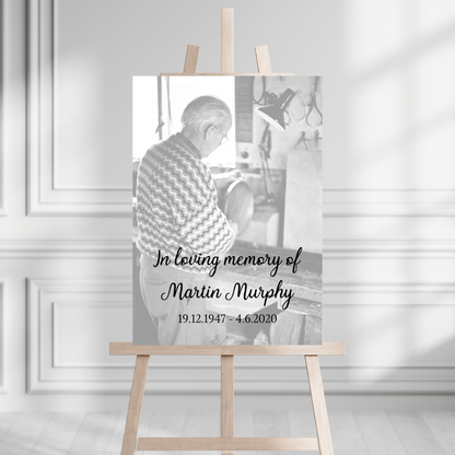 Funeral Service Entrance Board Sign | Personalised Black & White Photo Funeral Board | Funeral Wake Sign | A4, A3, A2