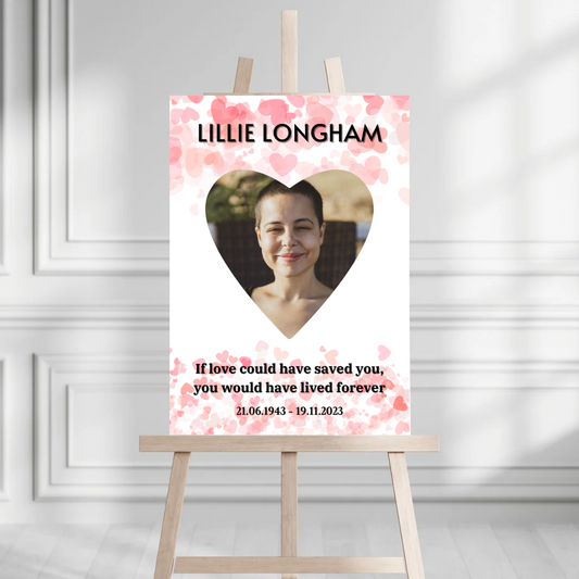 Funeral Service Entrance Board Sign | Personalised Photo Funeral Board | Heart Quote Funeral Wake Sign | A4, A3, A2