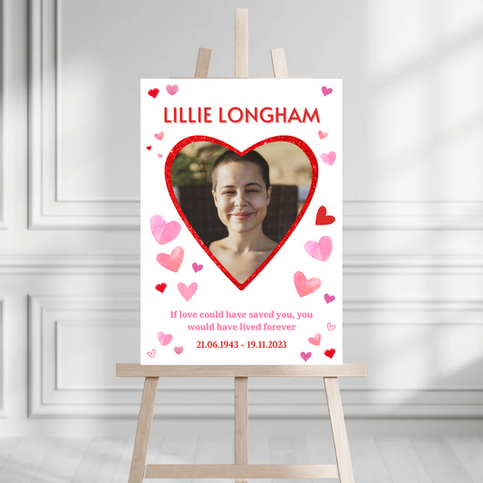 Funeral Service Entrance Board Sign | Personalised Photo Funeral Board | Heart Quote Funeral Wake Sign | A4, A3, A2