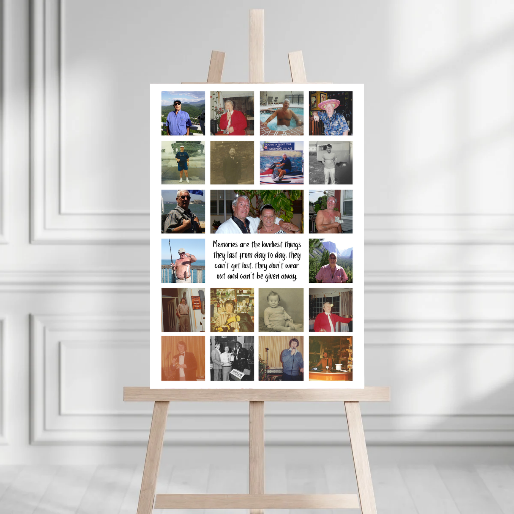 Funeral Service Entrance Board Sign | Personalised Photo Collage Funeral Board | Quote Funeral Wake Sign | A4, A3, A2