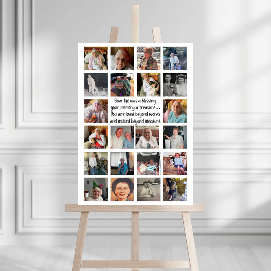 Funeral Service Entrance Board Sign | Personalised Photo Collage Funeral Board | Quote Funeral Wake Sign | A4, A3, A2