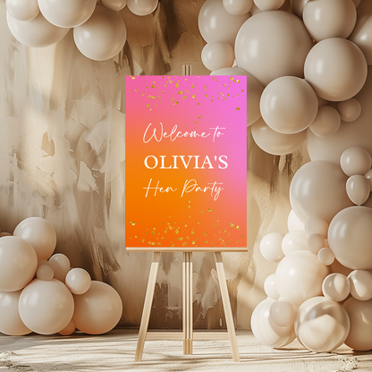 Pink, Orange & Gold Welcome Board Sign | Personalised Birthday, Hen Party Board | Party Sign | A4, A3, A2 (White Text)