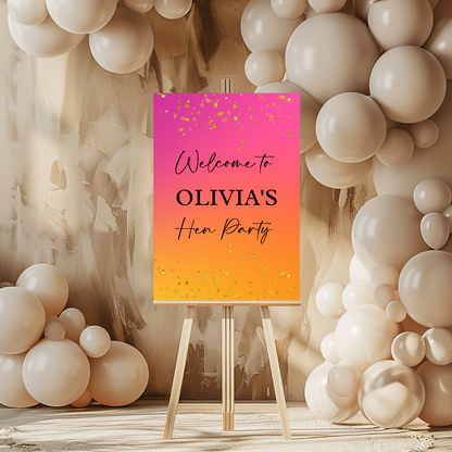Pink, Orange & Gold Welcome Board Sign | Personalised Birthday, Hen Party Board | Party Sign | A4, A3, A2 (Black Text)